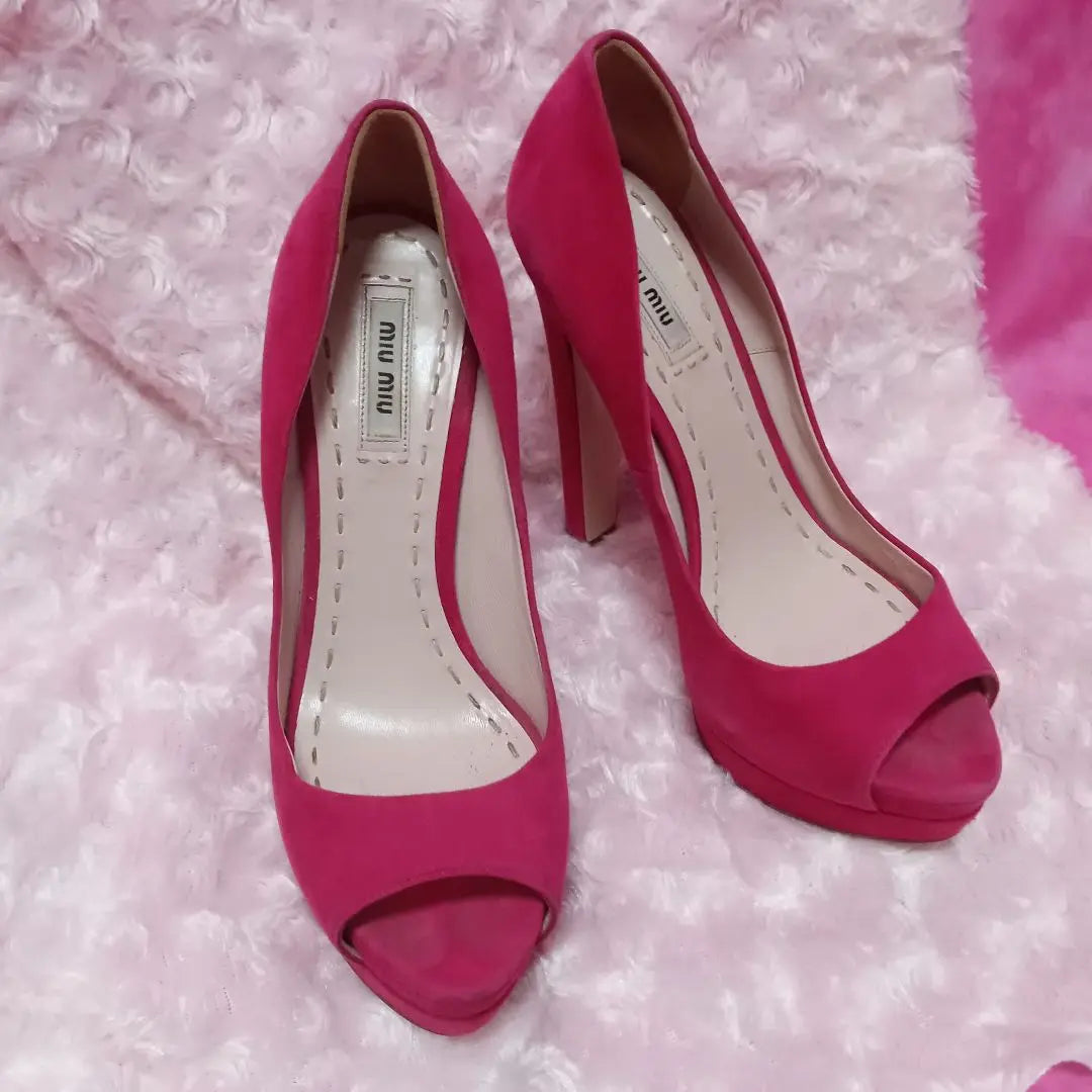 [Sale ❤ Miu Miu High Heel Pumps Pink Suede Pain Small ¥26,000↓