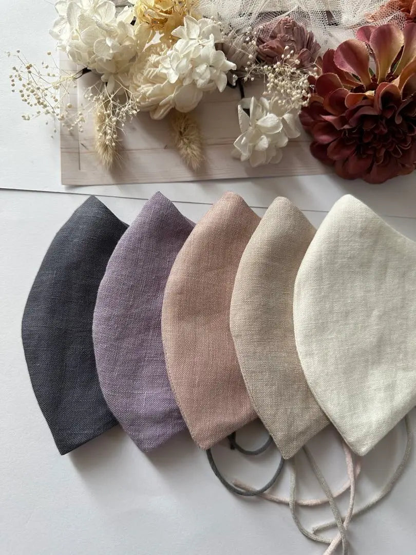 25128◇Adorable dull color◇Set of 5 100% linen handmade masks