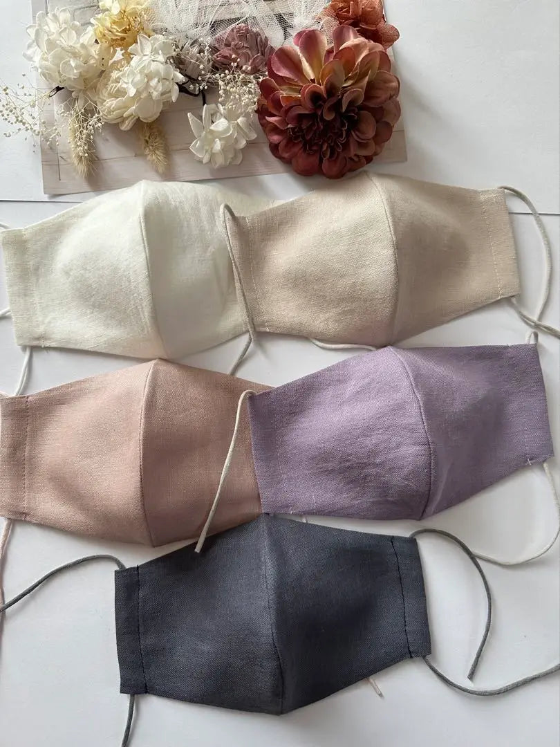 25128◇Adorable dull color◇Set of 5 100% linen handmade masks