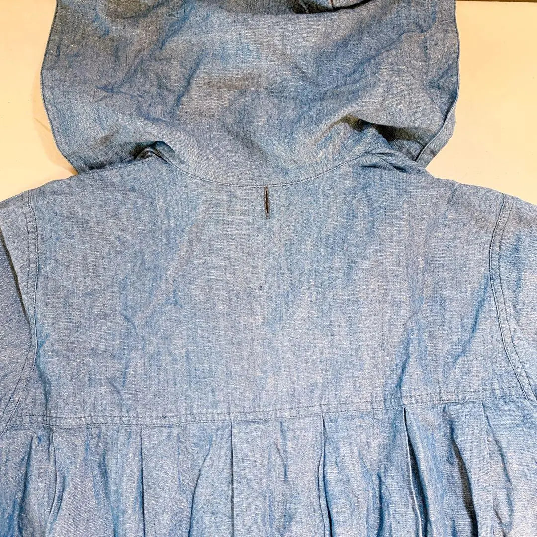 [Extremely beautiful] No brand linen blue denim style sailor collar flared dress