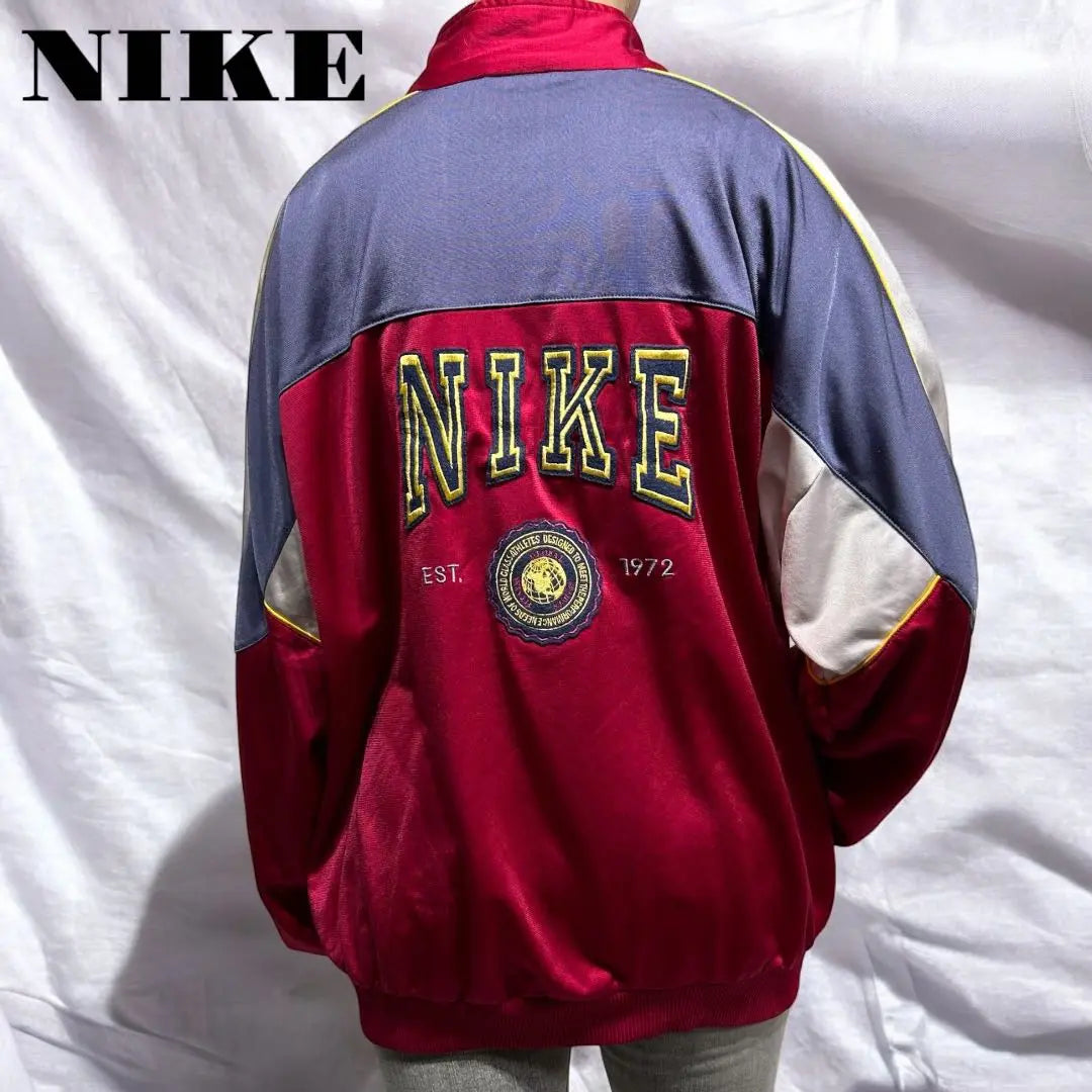 [Buen estado] Chaqueta deportiva NIKE con etiqueta plateada bordada con el logo Swoosh, talla XL para hombre, color rojo