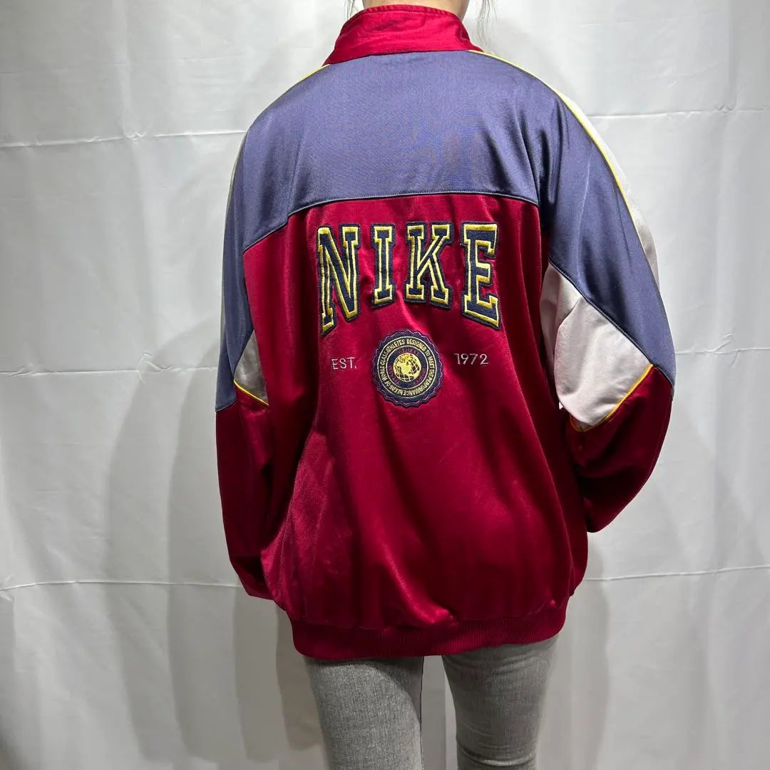 [Good condition] NIKE Track Jacket Swoosh Embroidered Silver Tag Men's XL Red