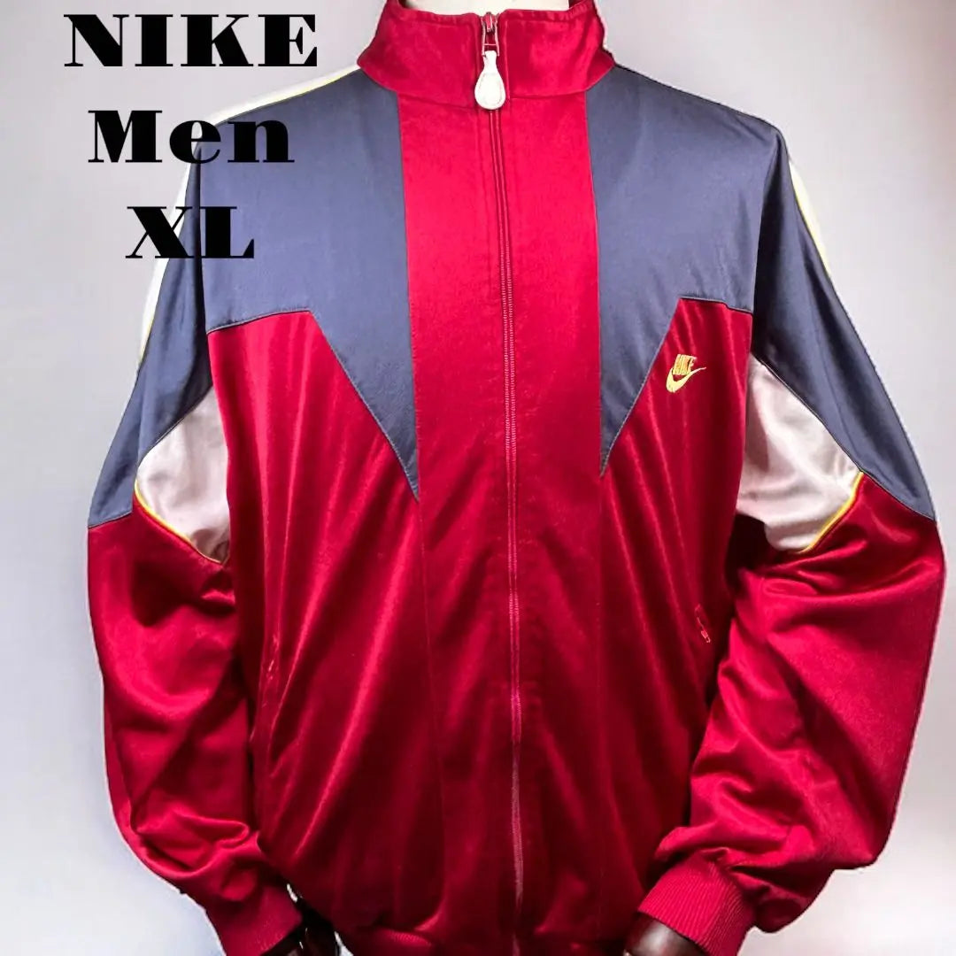 [Buen estado] Chaqueta deportiva NIKE con etiqueta plateada bordada con el logo Swoosh, talla XL para hombre, color rojo