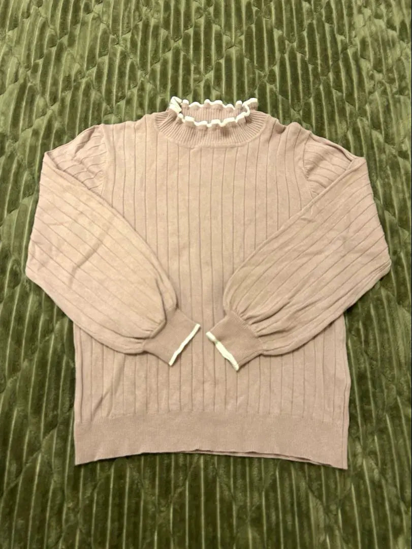 Women's sweater, knit, thin, dull pink, ruffles, girly, spring | レディース セーター ニット 薄手 くすみピンク フリル ガーリー 春