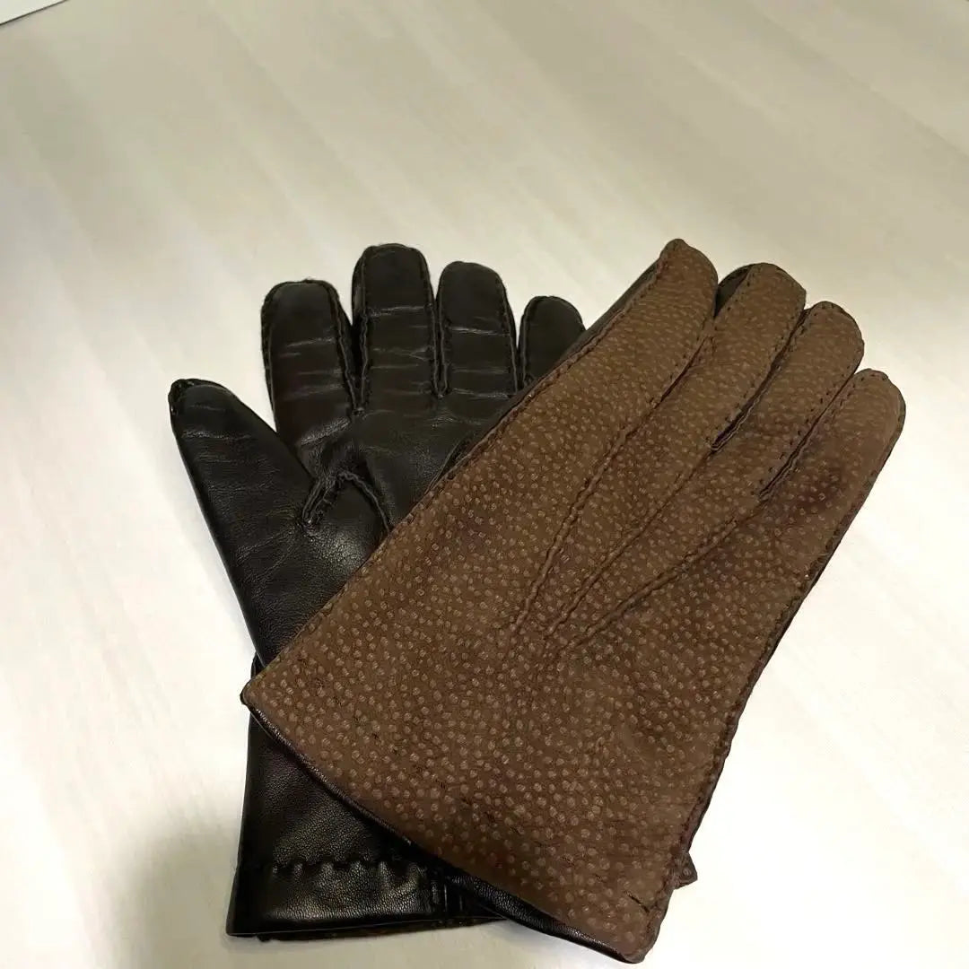 Beautiful condition ☆ Men's gloves ☆ Capybara leather ☆ Brown ☆ Fur ☆ Fur