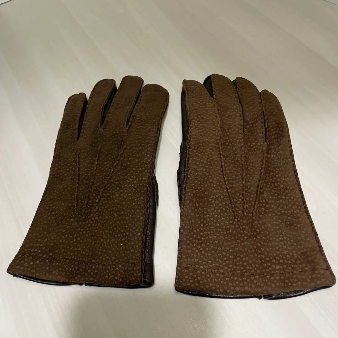 Beautiful condition ☆ Men's gloves ☆ Capybara leather ☆ Brown ☆ Fur ☆ Fur