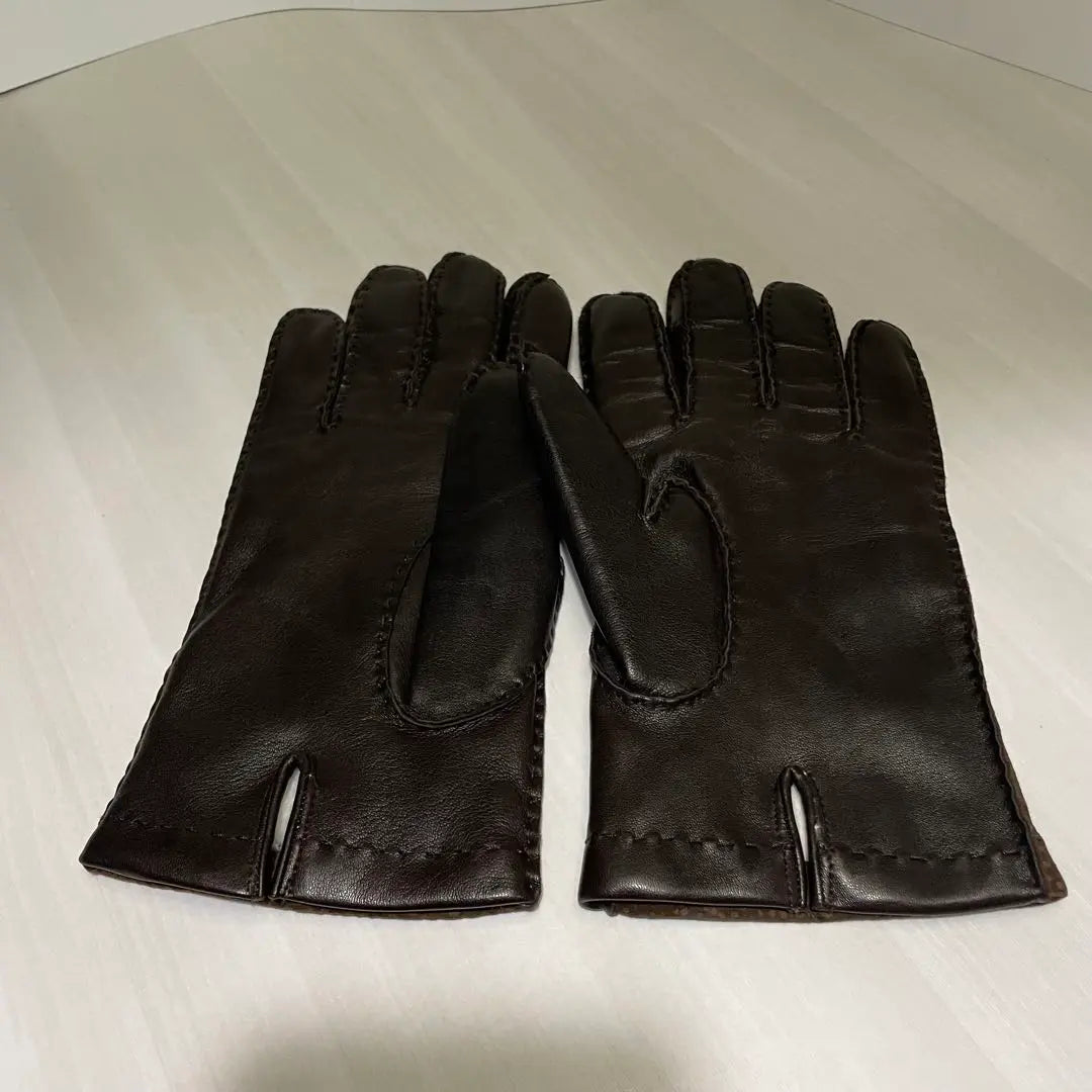 Beautiful condition ☆ Men's gloves ☆ Capybara leather ☆ Brown ☆ Fur ☆ Fur