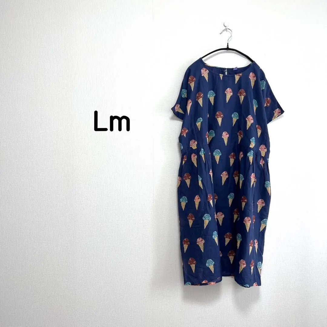 778◆ Ice cream pattern navy short sleeve tunic Lm cotton