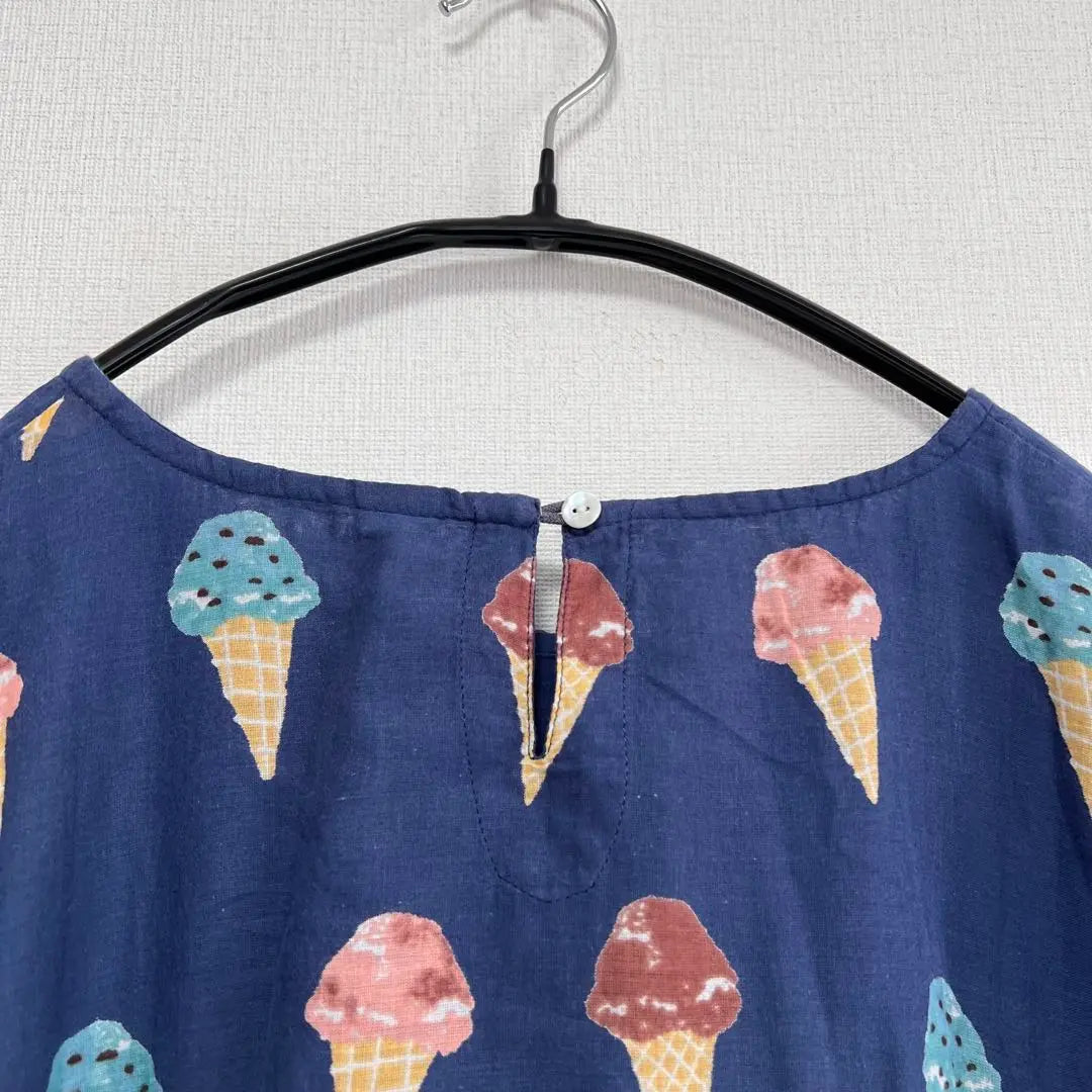 778◆ Ice cream pattern navy short sleeve tunic Lm cotton