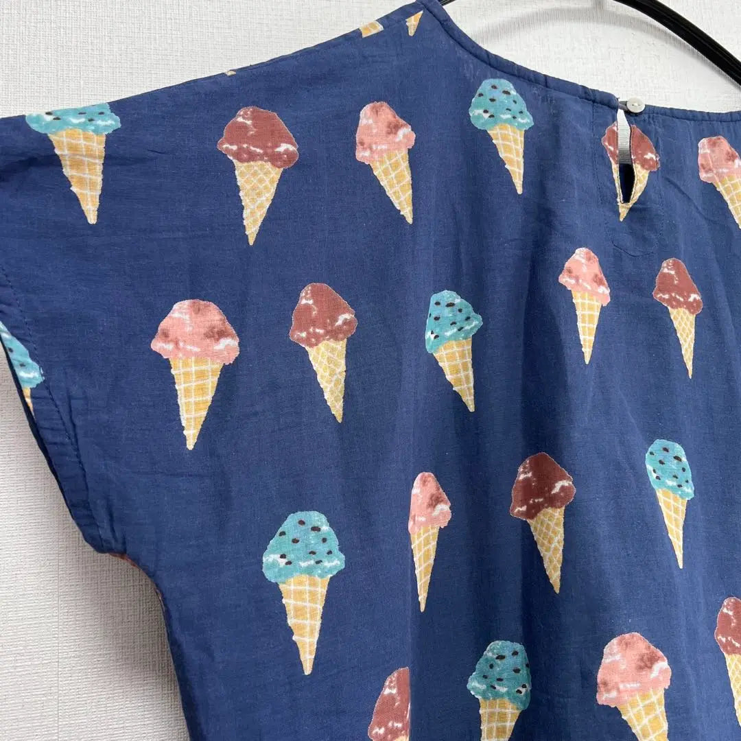 778◆ Túnica de manga corta azul marino con estampado de helado Lm algodón