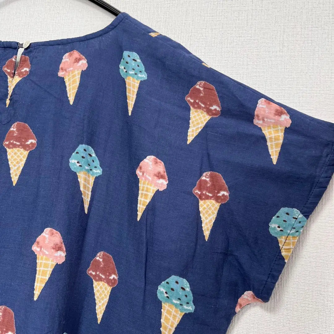 778◆ Túnica de manga corta azul marino con estampado de helado Lm algodón