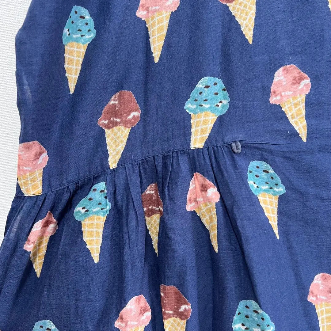 778◆ Ice cream pattern navy short sleeve tunic Lm cotton