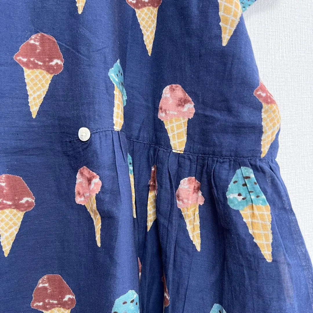 778◆ Ice cream pattern navy short sleeve tunic Lm cotton