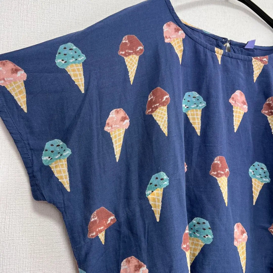 778◆ Túnica de manga corta azul marino con estampado de helado Lm algodón