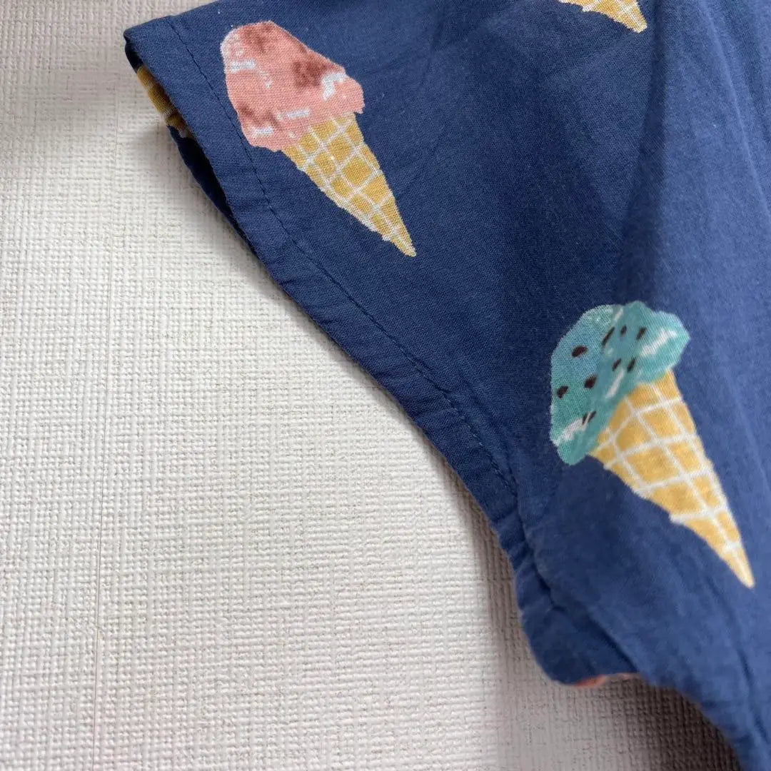 778◆ Túnica de manga corta azul marino con estampado de helado Lm algodón