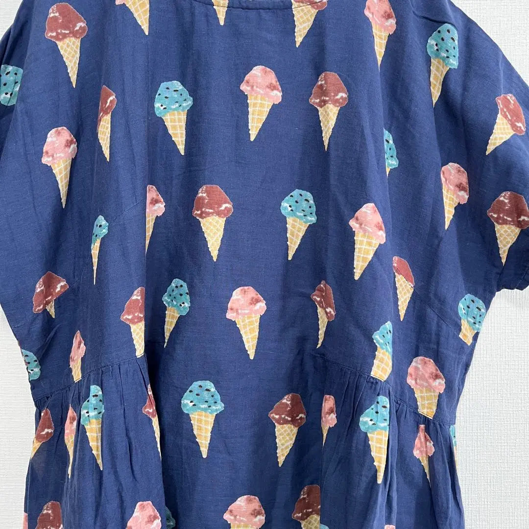 778◆ Túnica de manga corta azul marino con estampado de helado Lm algodón