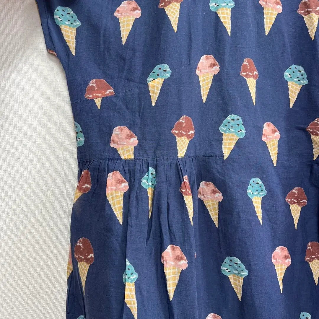 778◆ Túnica de manga corta azul marino con estampado de helado Lm algodón