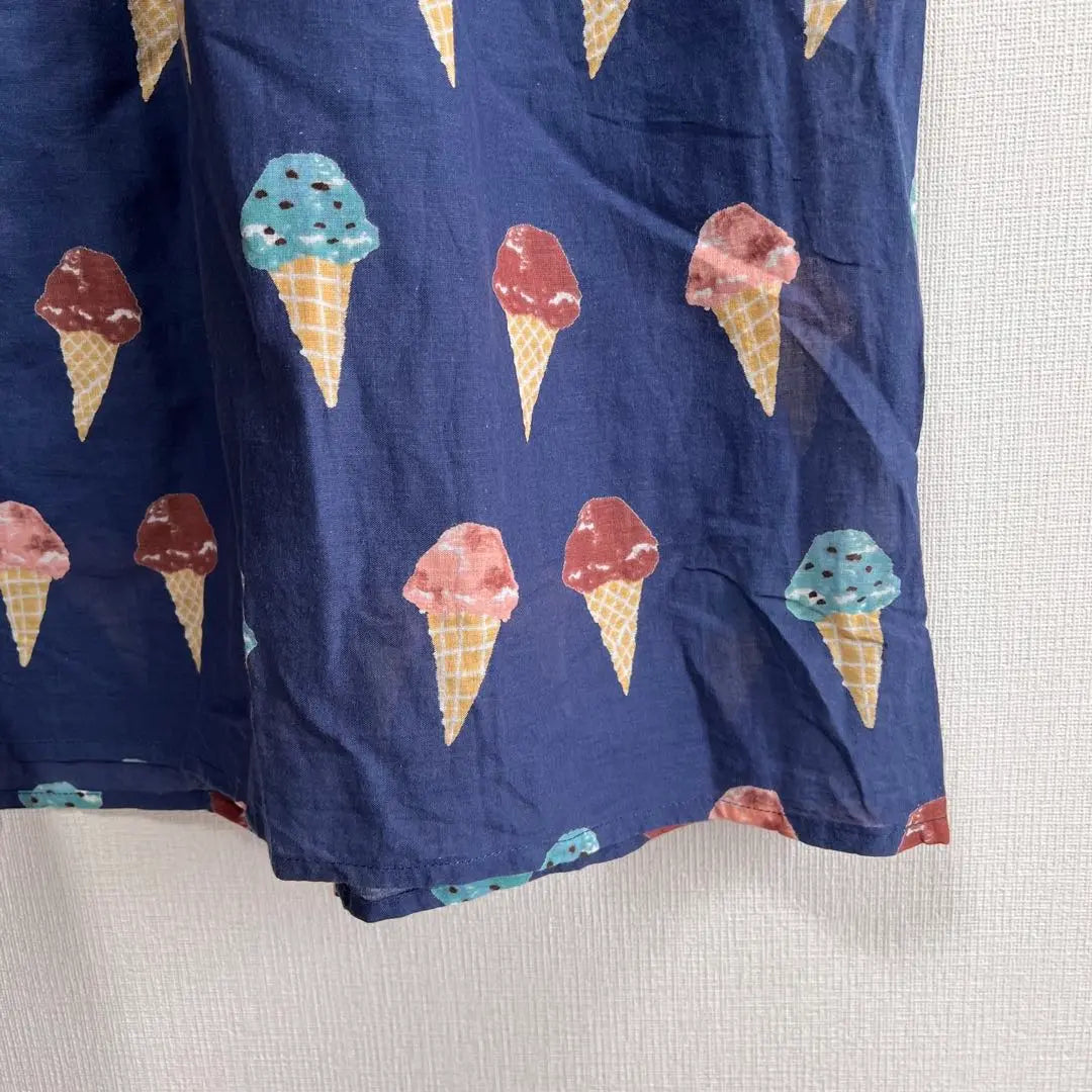 778◆ Ice cream pattern navy short sleeve tunic Lm cotton