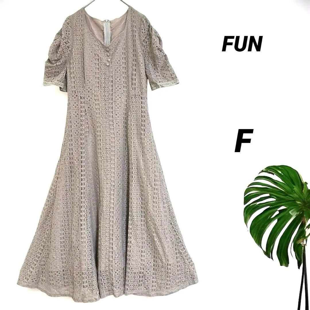 Good condition/FUN/Long flare all lace dress/Short sleeve/Zipper back