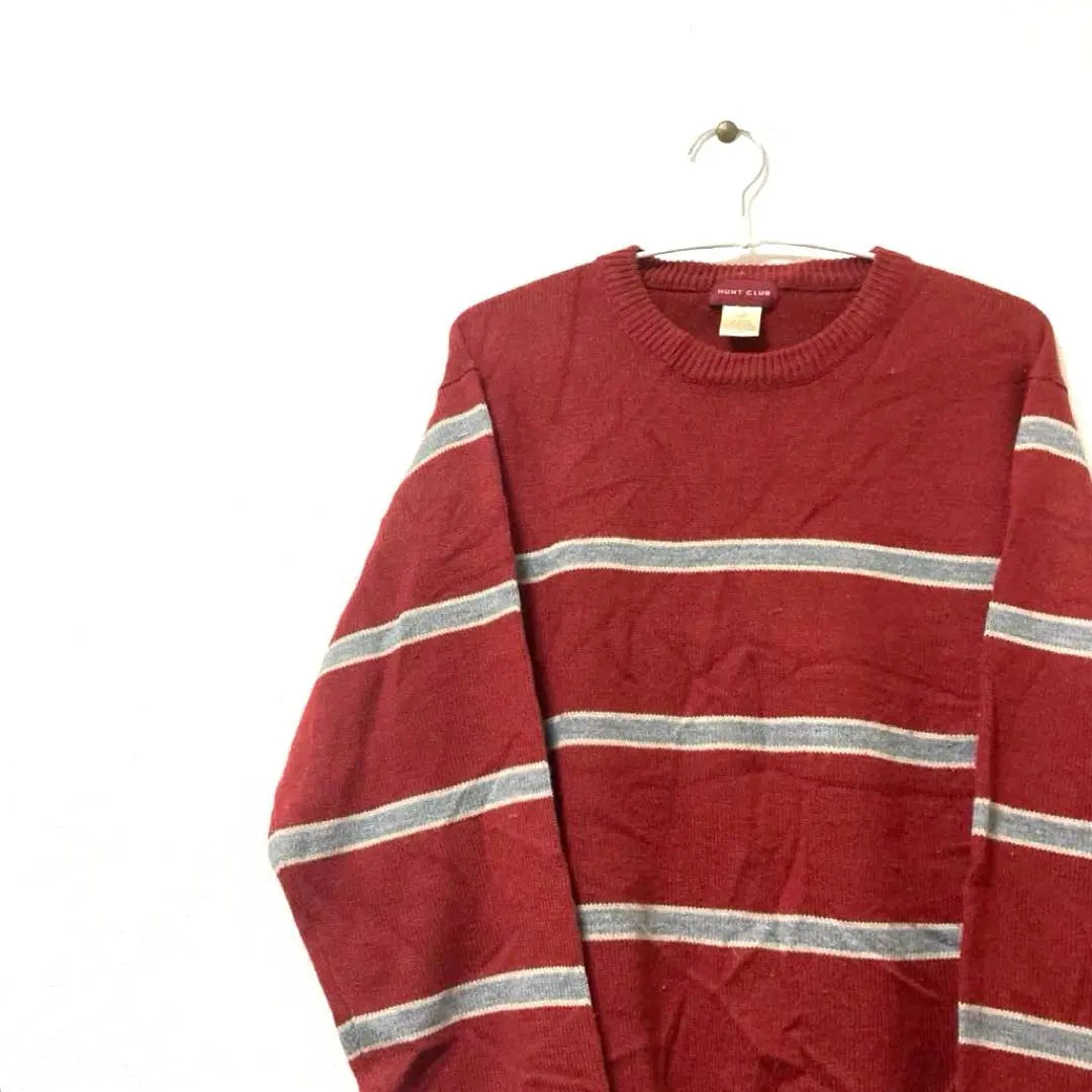 Plain border loose dotted HUNT CLUB Red Men's Sweater Knit | 無地　ボーダー　ゆるだぼ HUNT CLUB レッド　メンズ　セーター ニット