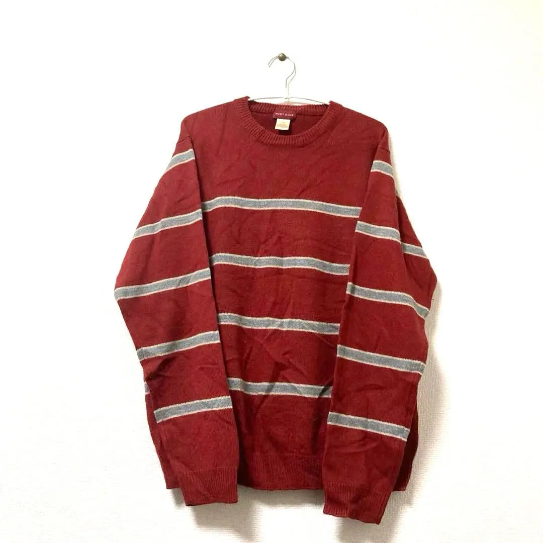 Plain border loose dotted HUNT CLUB Red Men's Sweater Knit | 無地　ボーダー　ゆるだぼ HUNT CLUB レッド　メンズ　セーター ニット