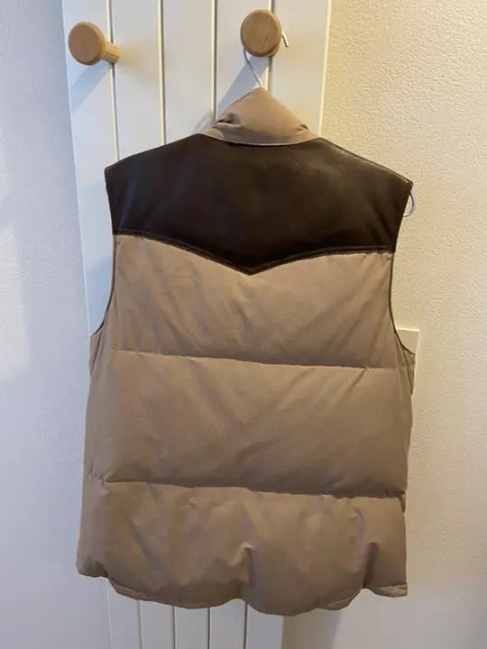 Bayflow Yoke Leather Down Vest L Size Beige & Charcoal