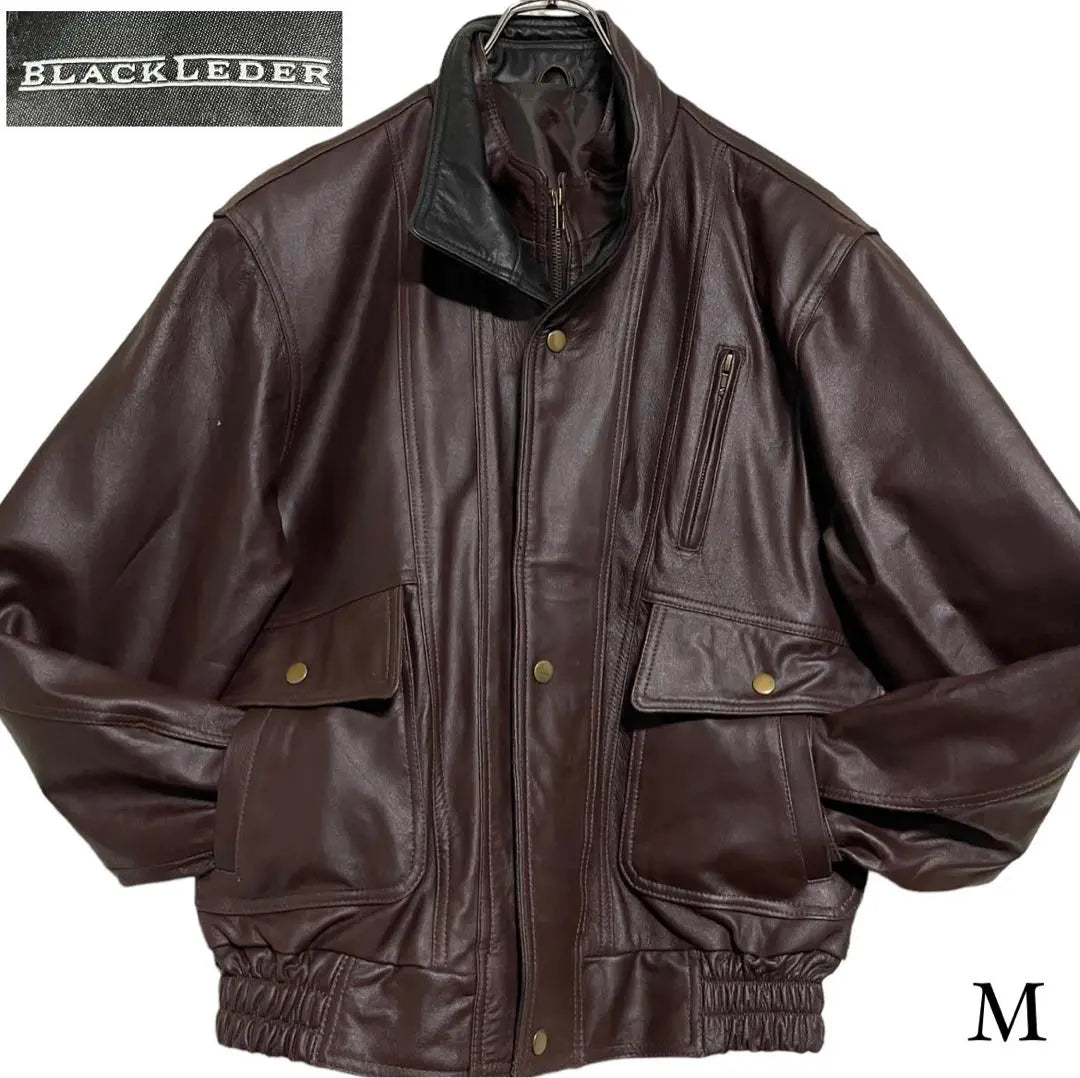 [BLACK LEDER] Chaqueta de piel de cordero auténtica de diseño especial marrón M