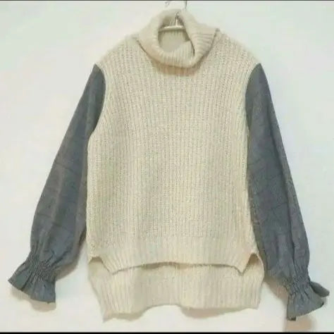 DREAM Turtle neck knit sweater L deformed check ivory | DREAM タートルネック ニット セーター L 変形 チェック アイボリー