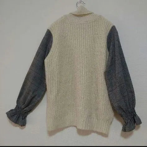 DREAM Turtle neck knit sweater L deformed check ivory | DREAM タートルネック ニット セーター L 変形 チェック アイボリー