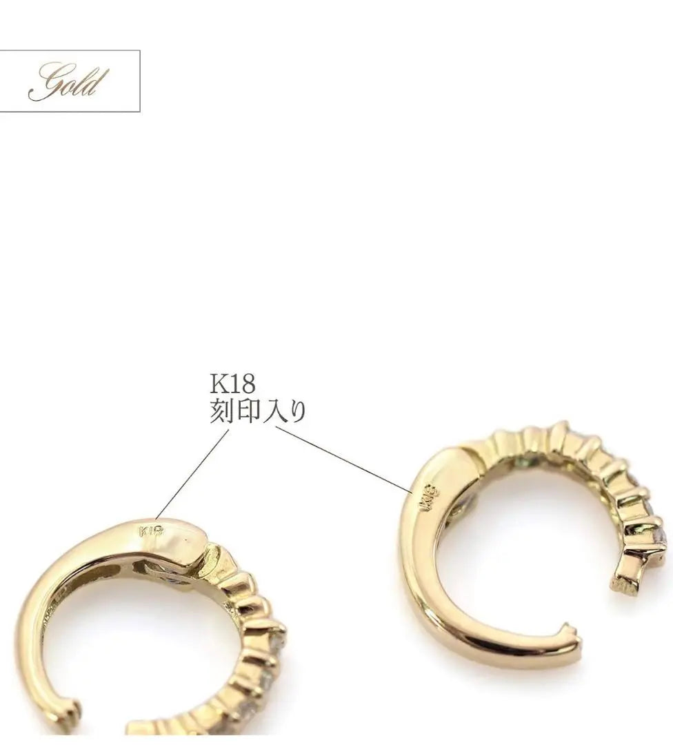 Hoop earrings for women, 18k diamond, K18 yellow gold