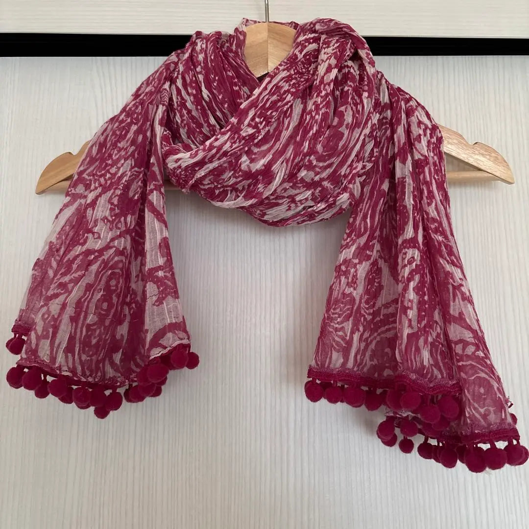 safran floral wine red stole with pom pom