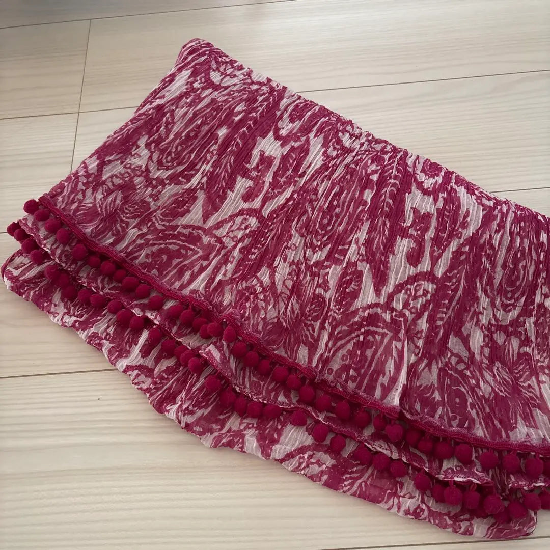 safran floral wine red stole with pom pom