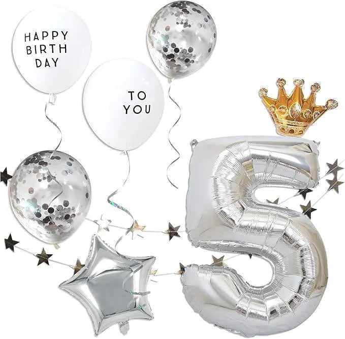 ✨ Último 1 punto ✨ Juego de globos con números para decoración de cumpleaños Plata | ✨ラスト1点✨ 誕生日 飾り付け 数字 バルーン セット シルバー