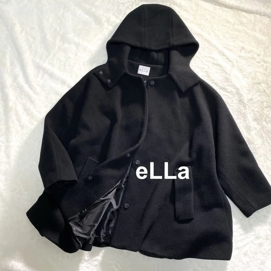 ☆E2-020 eLLa bonding hoodie coat black tent coat loose