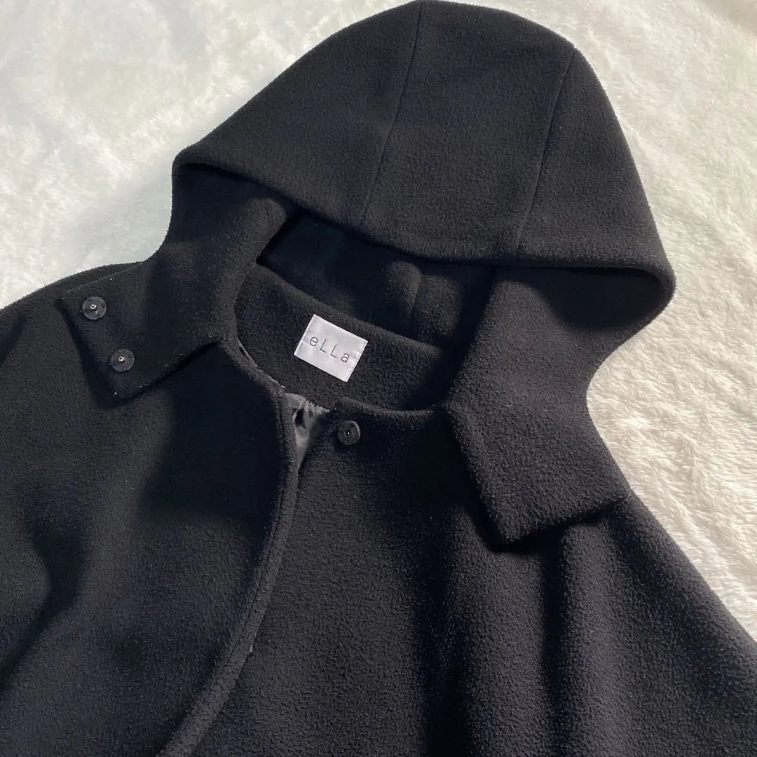 ☆E2-020 eLLa bonding hoodie coat black tent coat loose