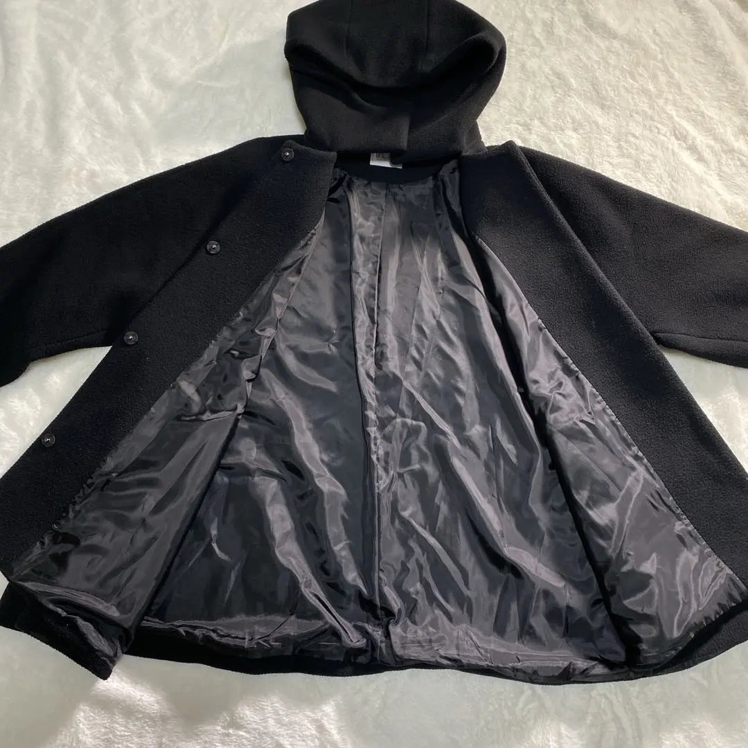 ☆E2-020 eLLa bonding hoodie coat black tent coat loose