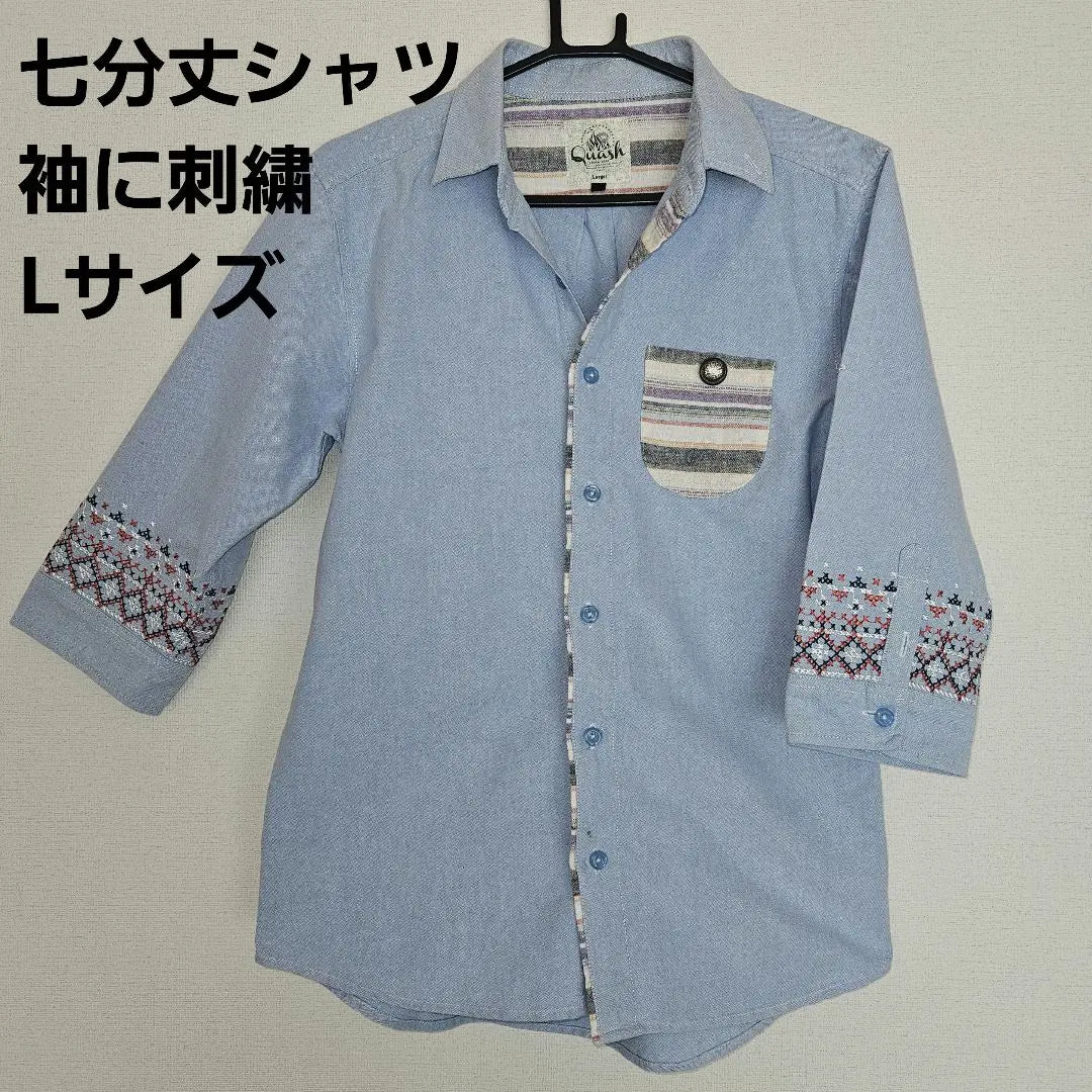 Quash 3/4 sleeve shirt L size light blue embroidery design