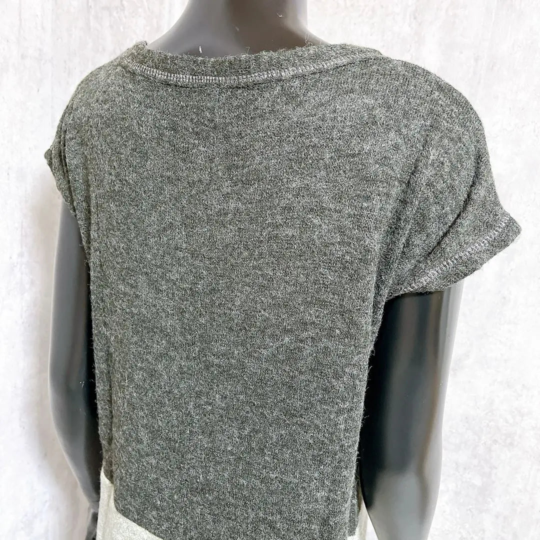 [SWEET ROUGE] Bicolor knit tunic, short sleeves, charcoal gray