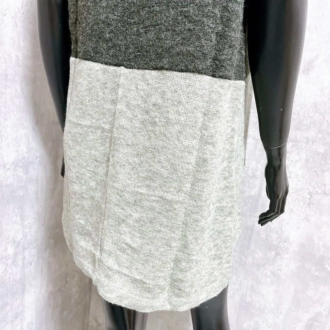 [SWEET ROUGE] Bicolor knit tunic, short sleeves, charcoal gray