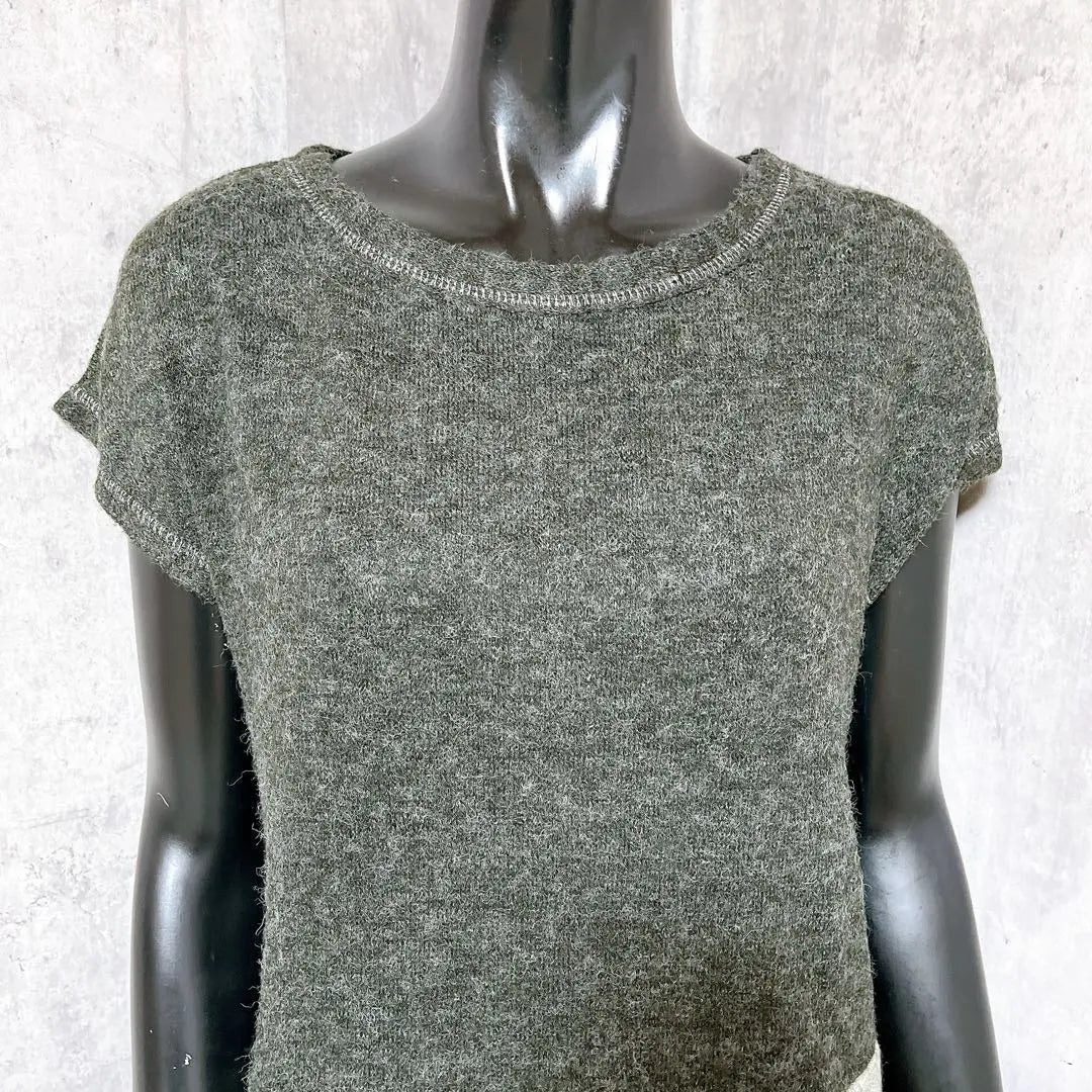 [SWEET ROUGE] Bicolor knit tunic, short sleeves, charcoal gray