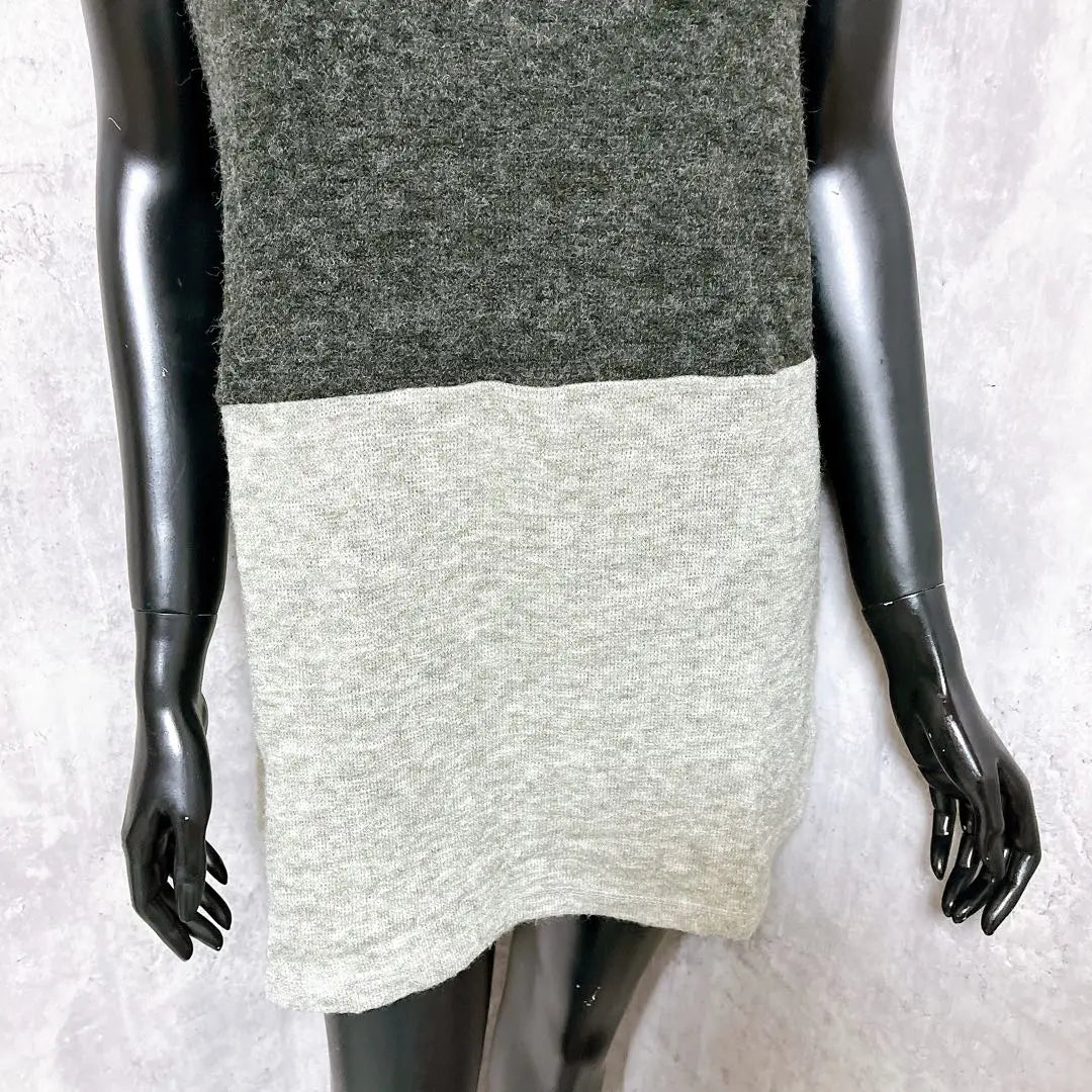 [SWEET ROUGE] Bicolor knit tunic, short sleeves, charcoal gray