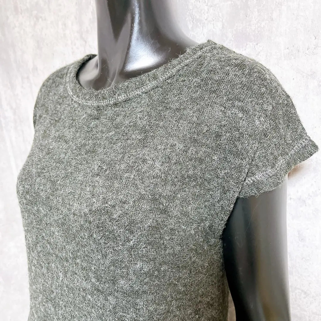 [SWEET ROUGE] Bicolor knit tunic, short sleeves, charcoal gray