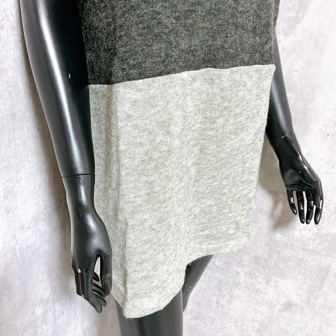 [SWEET ROUGE] Bicolor knit tunic, short sleeves, charcoal gray