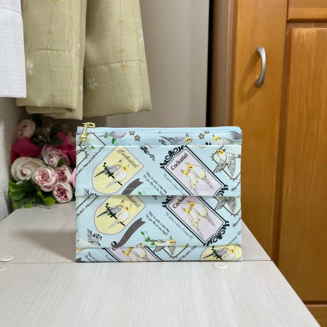 Cockatiel, patch pattern, parakeet, pocket tissue pouch, large, handmade