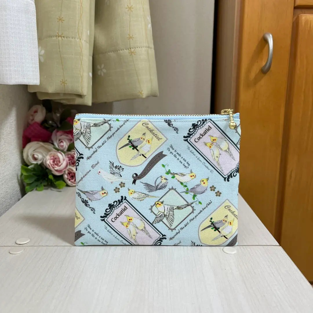 Cockatiel, patch pattern, parakeet, pocket tissue pouch, large, handmade