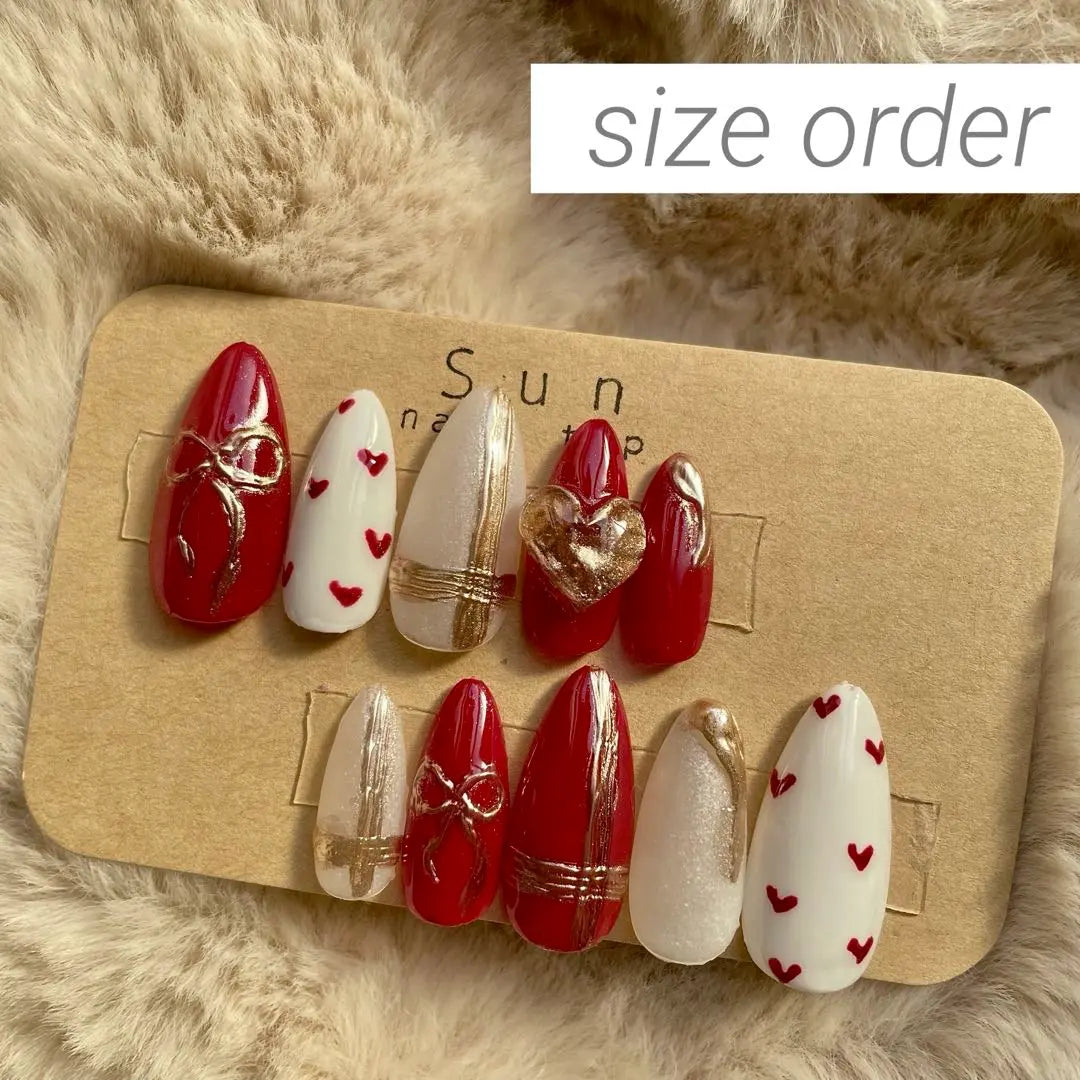 [Order] ☆205 Nail Tip Valentine's Nail Heart Handwritten Ribbon