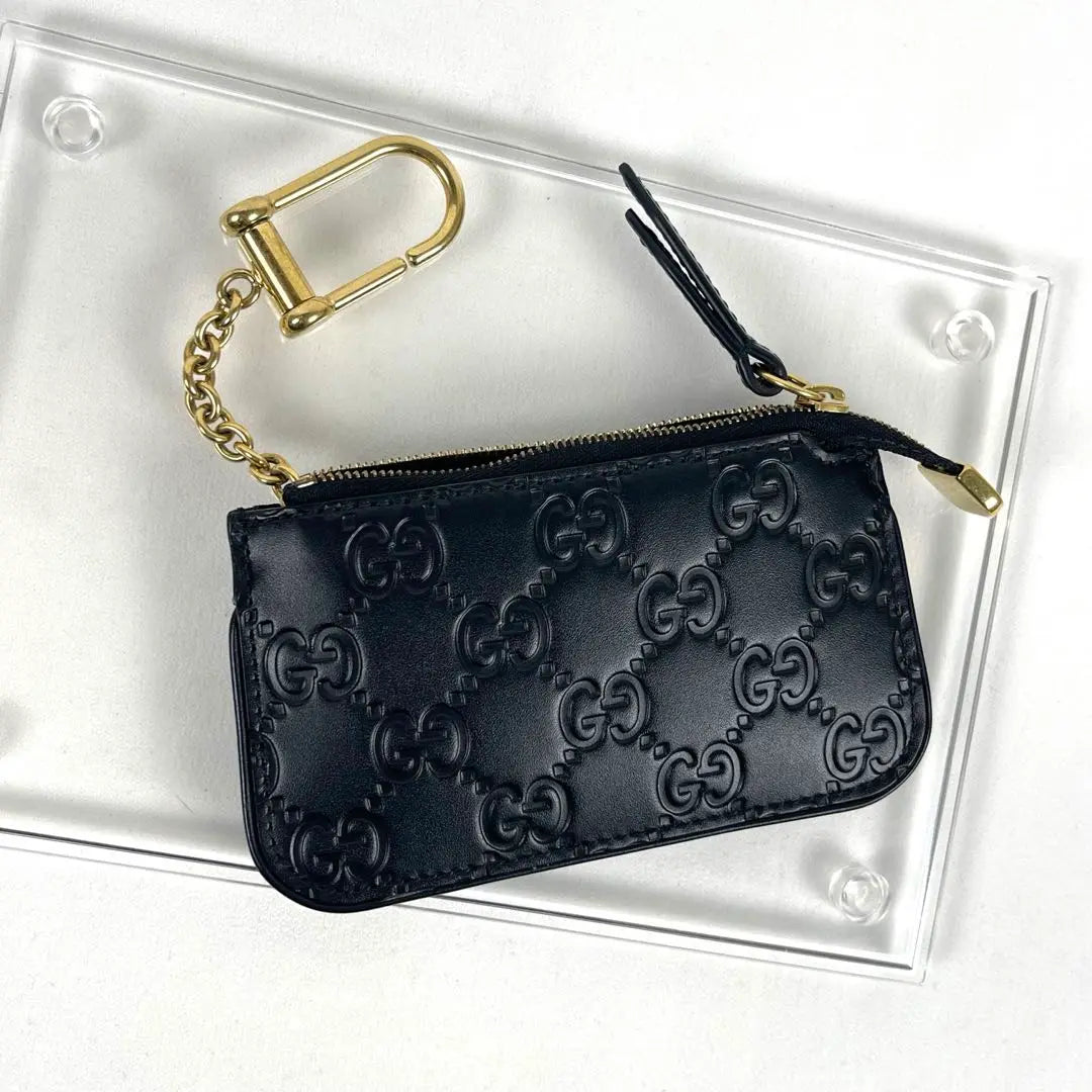 Gucci Monedero Estuche para llaves GG Shima Cuero Dorian Cuero Negro | グッチ コインケース キーケース GGシマレザー ドリアン レザー ブラック