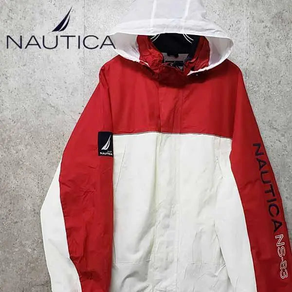 Chaqueta Naron con logotipo bordado de Nautica, roja y blanca, ropa antigua de los años 90