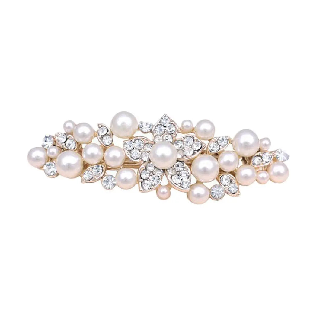 Pearl Flower Motif Hair Barrette Hair Ornament for Women (5 Petals)