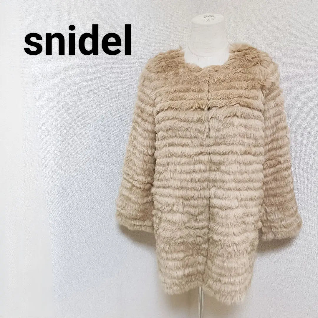 Abrigo de piel de conejo sin cuello de Sneidel, abrigo de piel beige 0